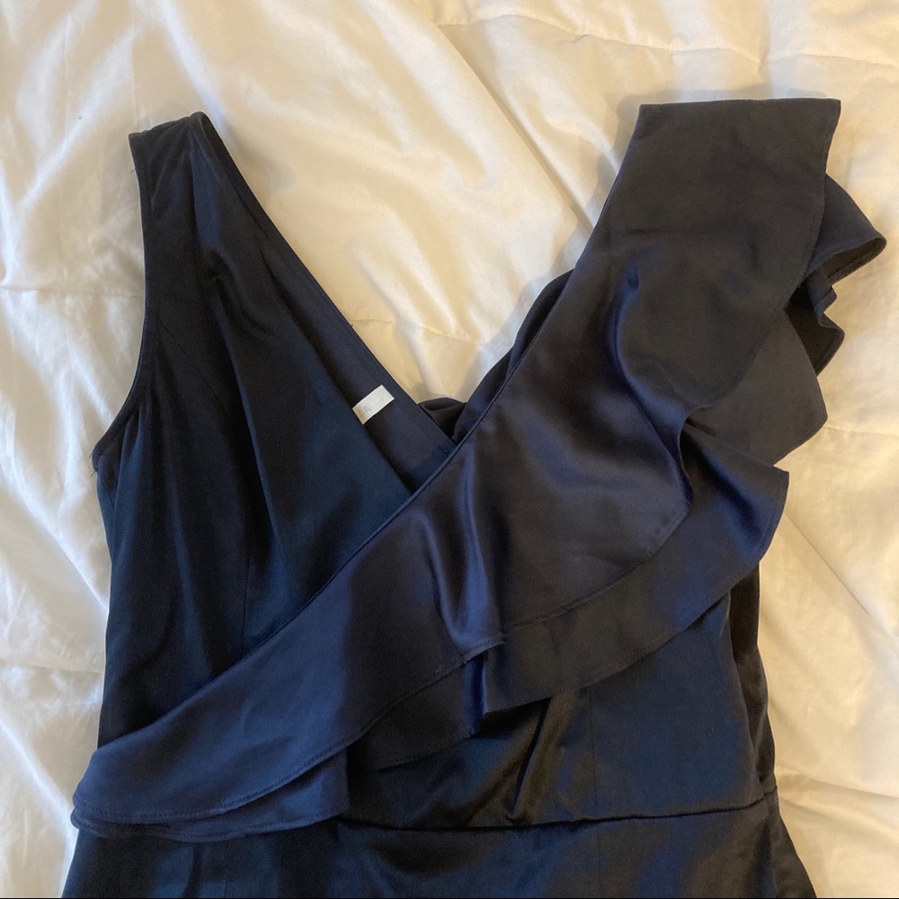 Bizz Dark Blue Mini Dress with Ruffled Shoulder